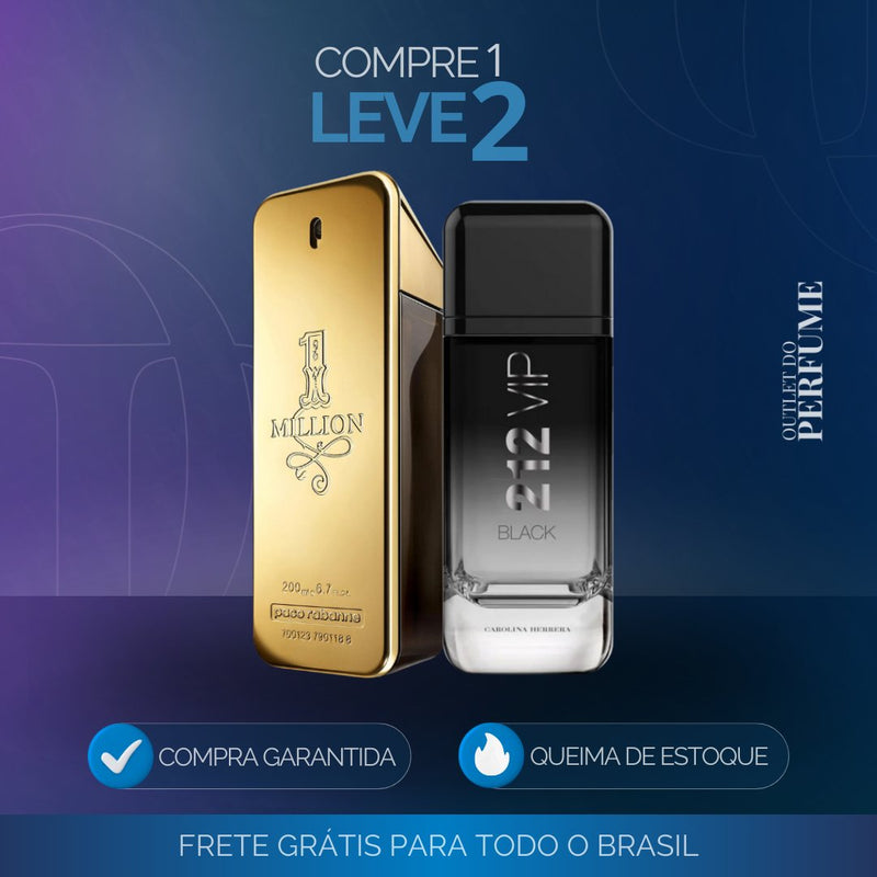 Combo 2 Perfumes Masculinos Importados (100ml) - 1 million, 212 vip [QUEIMA DE ESTOQUE] - Outlet do Perfume